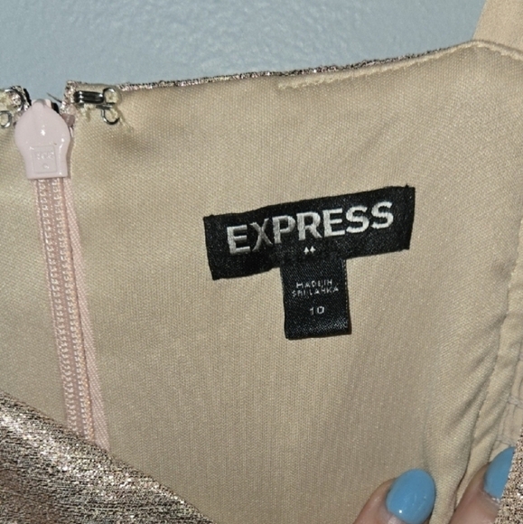 Express Metallic Blush Mini Dress Sweatheart Cocktail Party Wedding Attire Flowy - Picture 5 of 6